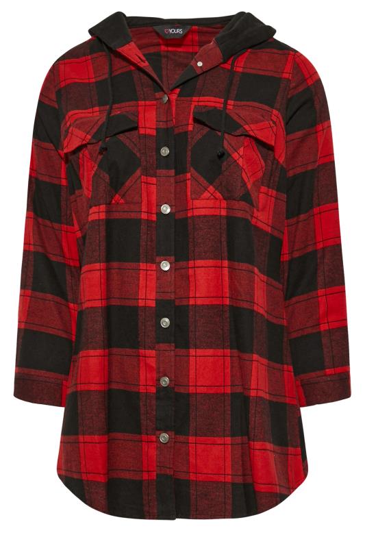 Plus Size Red Check Hooded Shirt | Yours Clothing 6