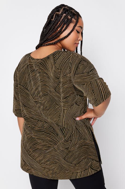 YOURS Plus Size Black & Gold Swirl Print Oversized T-Shirt | Yours Clothing 3