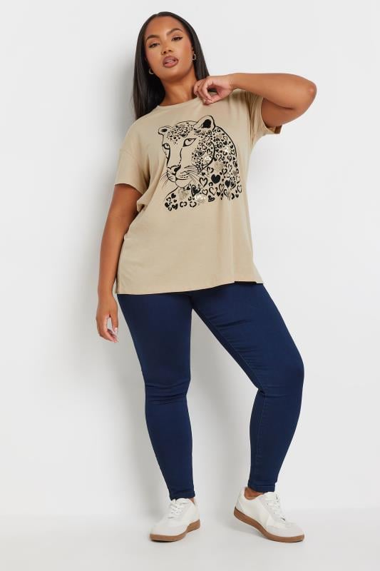 YOURS Plus Size Natural Brown Leopard Print Sequin T-Shirt | Yours Clothing  2