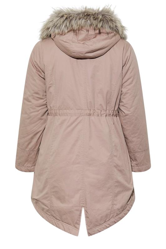 Plus Size Pink Faux Fur Lined Hooded Parka Coat | Yours Clothing 7