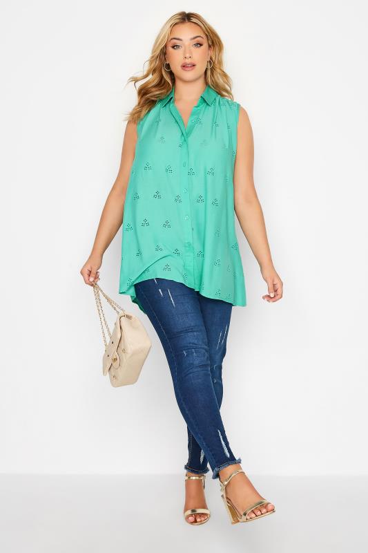 Plus Size Blue Sleeveless Swing Shirt | Yours Clothing  2