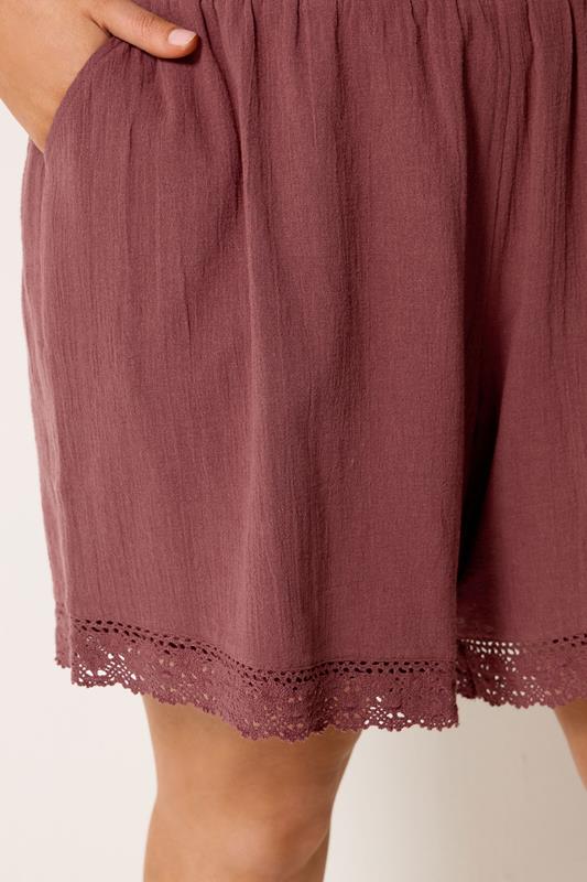 YOURS Plus Size Pink Crochet Shirred Shorts | Yours Clothing 4
