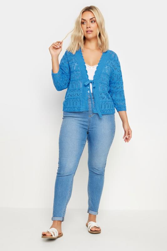 YOURS Plus Size Blue Crochet Tie Front Shrug | Yours Clothing 3