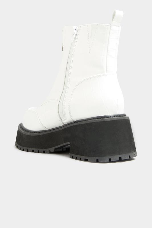 White Croc Leather Look Zip Chunky Boots In Wide Fit | Yours Clothing 5