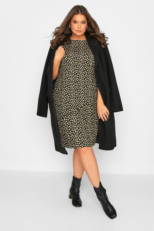 Curve Plus Size Womens Black & Beige Polka Dot Midi Dress | Yours Clothing 2