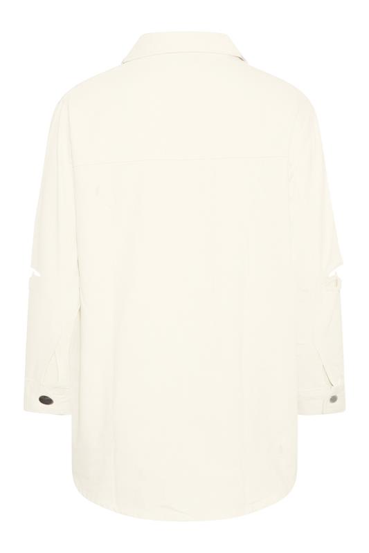 Plus Size Ivory White Western Style Distressed Denim Jacket  | Yours Clothing 7