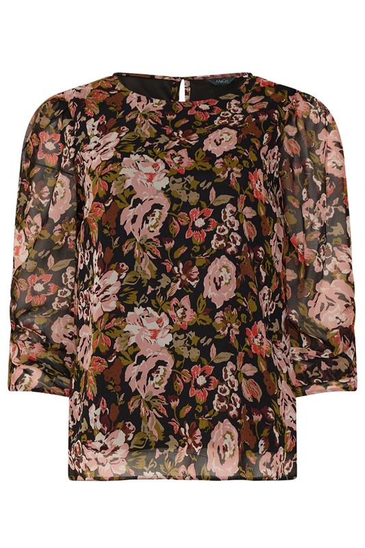 M&Co Black Floral Angel Sleeve Blouse | M&Co 5