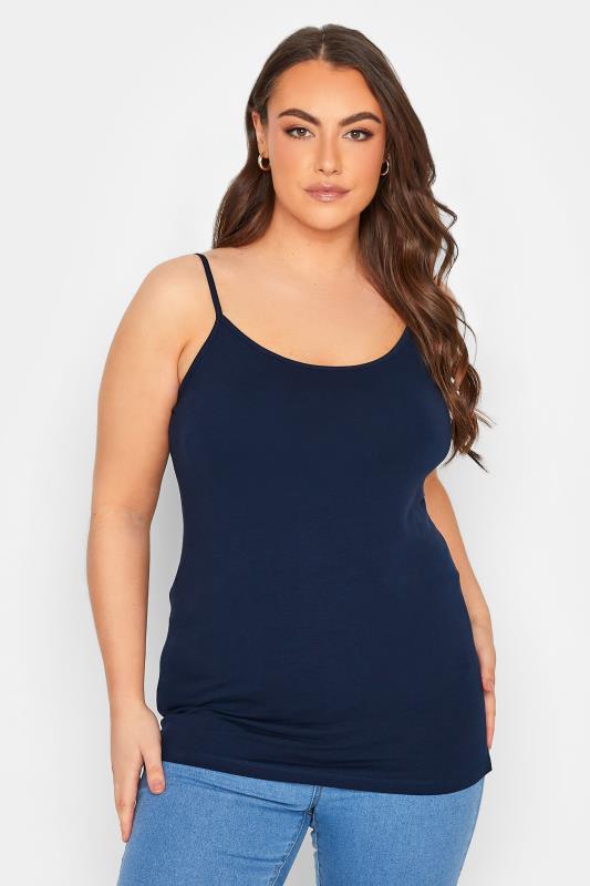 Plus Size Jersey Tops YOURS Curve Navy Blue Cami Vest Top