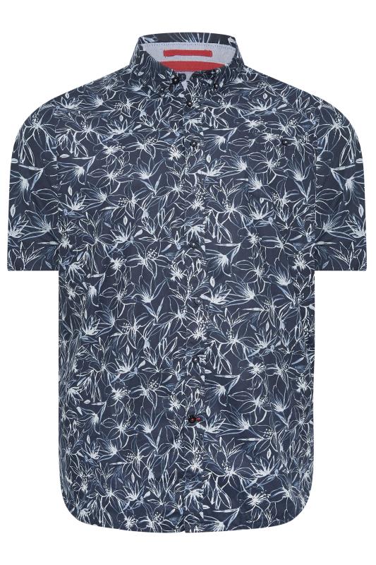 D555 Big & Tall Navy Blue Floral Print Shirt | BadRhino 3