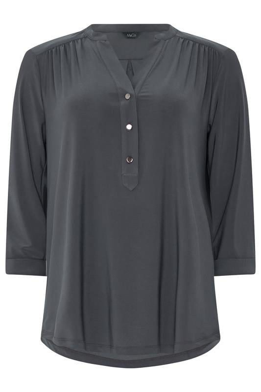 M&Co Grey Half Placket Collarless Shirt | M&Co 5