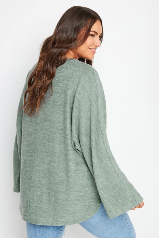YOURS Plus Size Green Batwing Sleeve Soft Touch Jumper | Yours Clothing 3