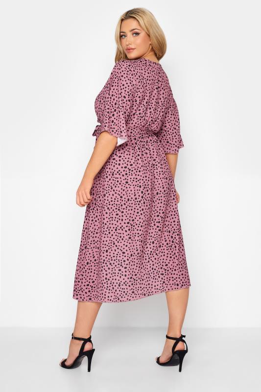 YOURS LONDON Plus Size Pink Dalmatian Print Midi Wrap Dress | Yours Clothing 3