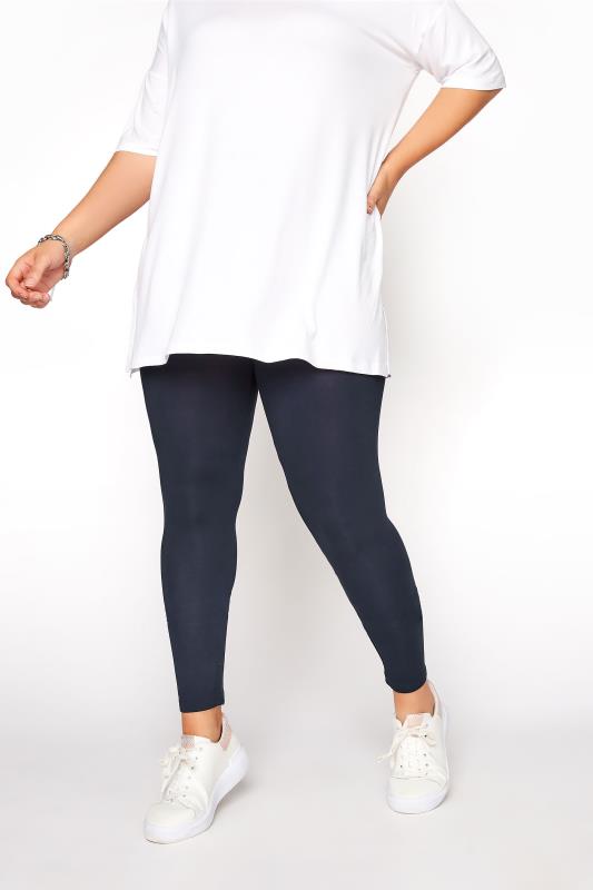 YOURS FOR GOOD Curve Navy Blue Cotton Leggings 2