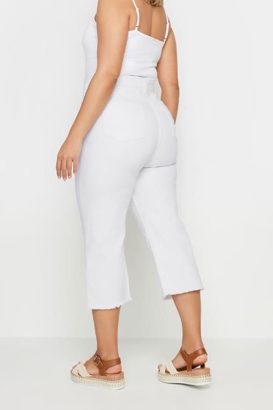 Plus Size White Stretch Wide Leg Cropped Jeans | Yours Clothing 4