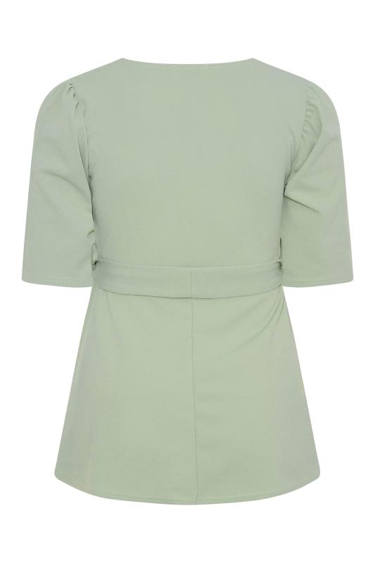 YOURS LONDON Plus Size Sage Green Notch Neck Peplum Top | Yours Clothing 7
