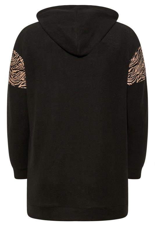 Plus Size Black Animal Print Colour Block Soft Touch Hoodie | Yours Clothing 7