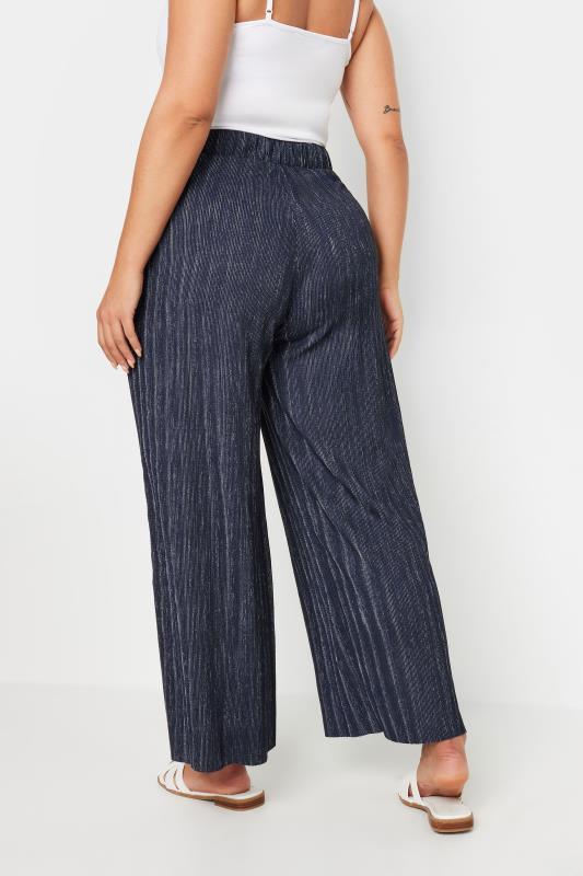 YOURS Plus Size Navy Blue Textured Wide Leg Trousers | Yours Clothing 3