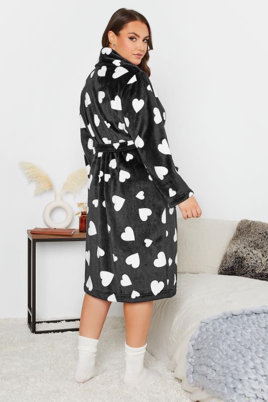 Curve Black Love Heart Dressing Gown | Yours Clothing 3