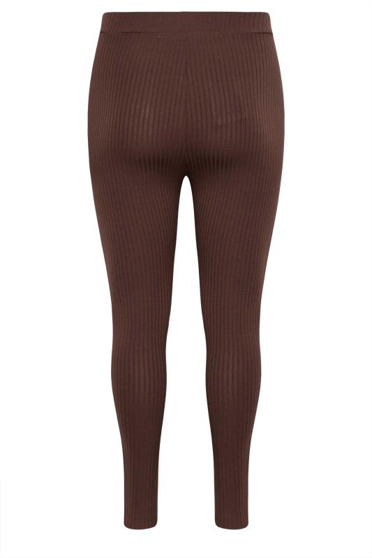 YOURS Plus Size Chocolate Brown Ribbed Leggings | Yours Clothing 6