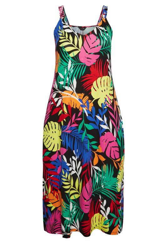 YOURS Plus Size Black Leaf Print Beach Dress | Yours Clothing 5