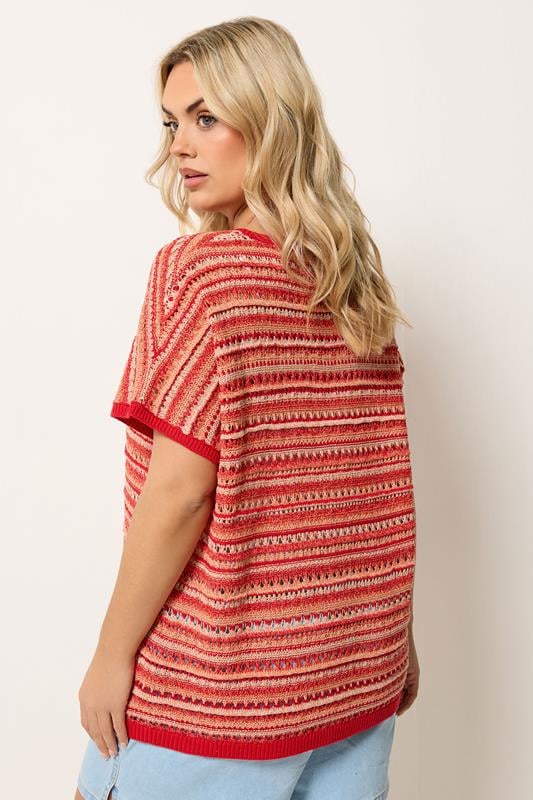 YOURS Plus Size Red Stripe Boxy Knitted Top | Yours Clothing 2