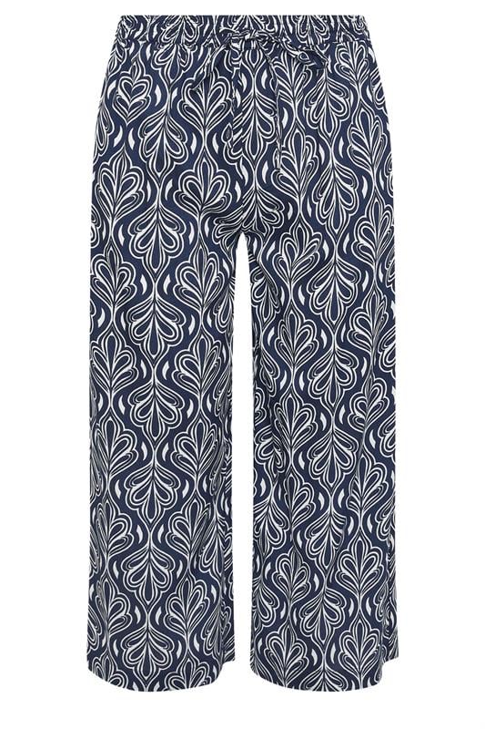 M&Co Navy Blue Abstract Print Wide Leg Culottes | M&Co 5