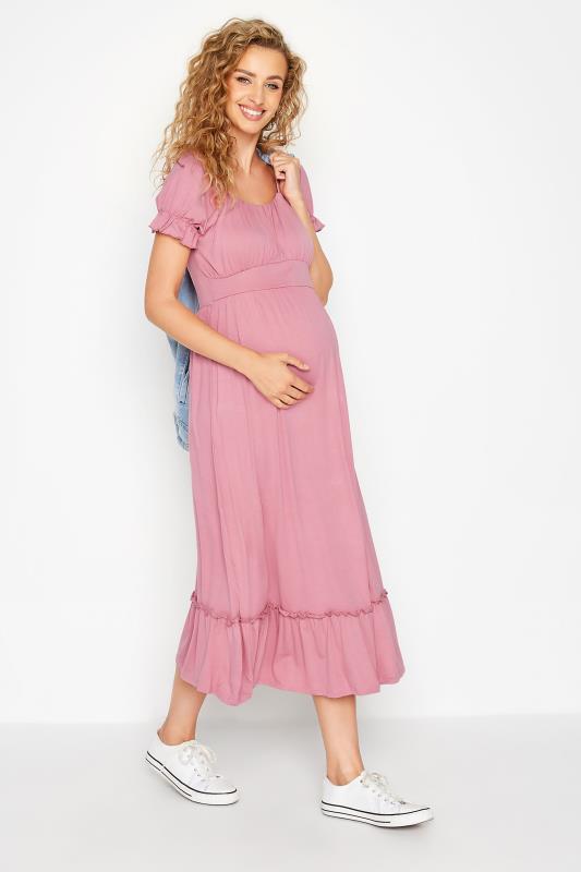 LTS Tall Maternity Dusky Pink Milkmaid Dress 2