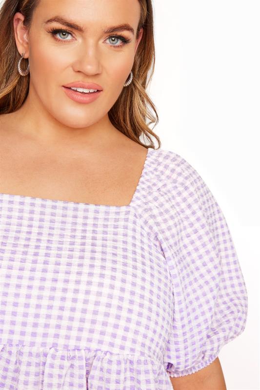LIMITED COLLECTION Curve Lilac Purple Gingham Milkmaid Top_D.jpg