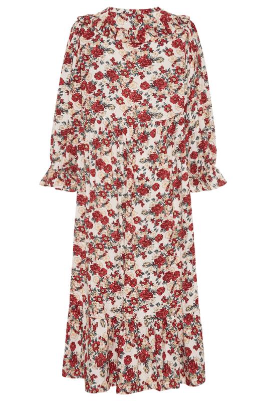 LIMITED COLLECTION Plus Size Cream Floral Frill Smock Maxi Dress | Yours Clothing 12