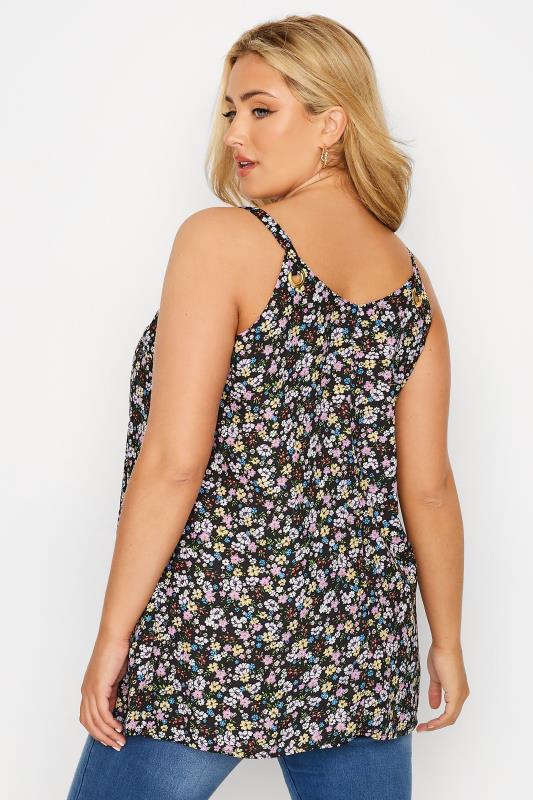 Plus Size Black Ditsy Print Ring Detail Vest Top | Yours Clothing  4