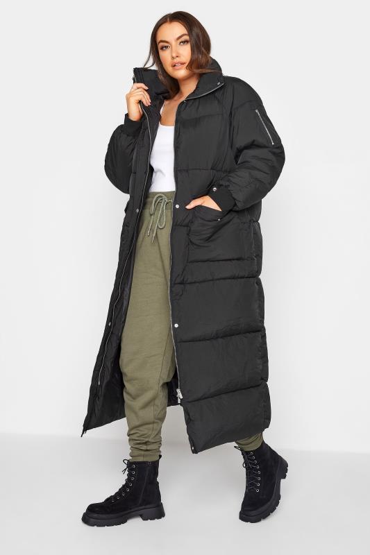 Plus Size Black Maxi Puffer Coat | Yours Clothing 1