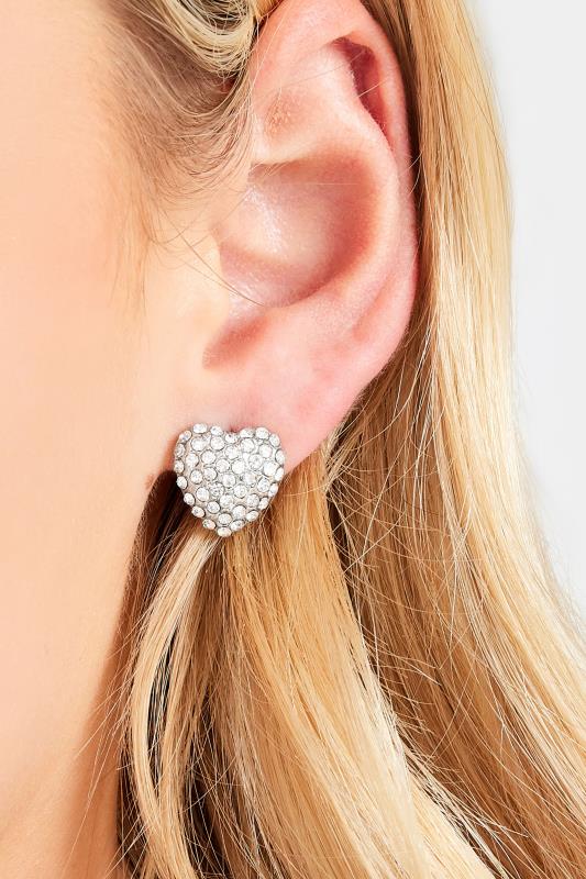 Silver Tone Diamante Heart Stud Earrings | Yours Clothing 1