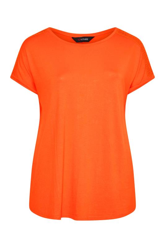 Plus Size Orange Crochet Shoulder T-Shirt | Yours Clothing 6