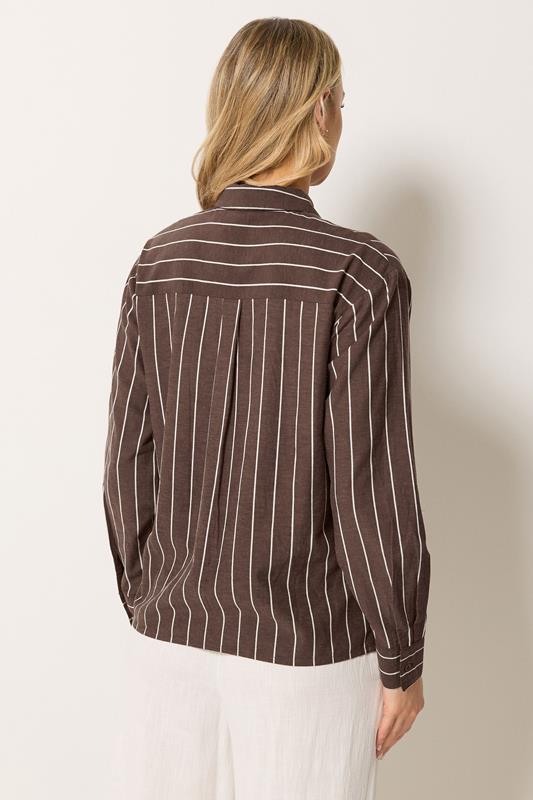 LTS Tall Women's Chocolate Brown Stripe Linen Shirt | Long Tall Sally 5