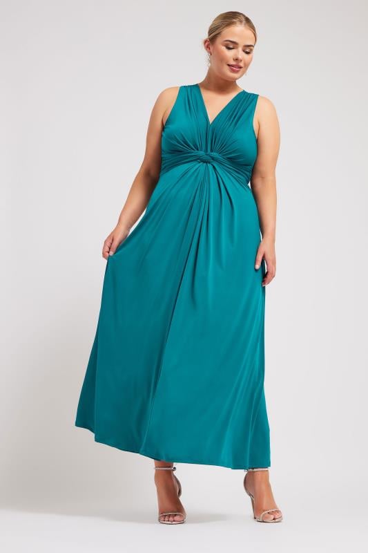 YOURS LONDON Plus Size Green Knot Front Maxi Dress | Yours Clothing 2