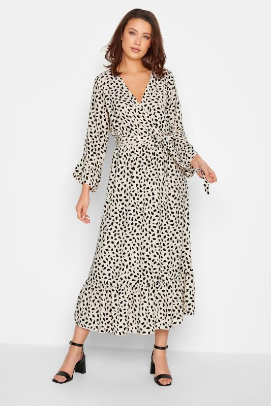 LTS Tall Women's Ivory White Dalmatian Print Wrap Dress | Long Tall Sally 1