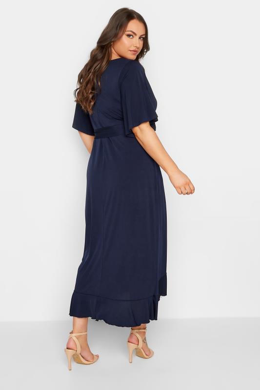 YOURS LONDON Curve Plus Size Navy Blue Short Sleeve Ruffle Wrap Maxi Dress | Yours Clothing  3