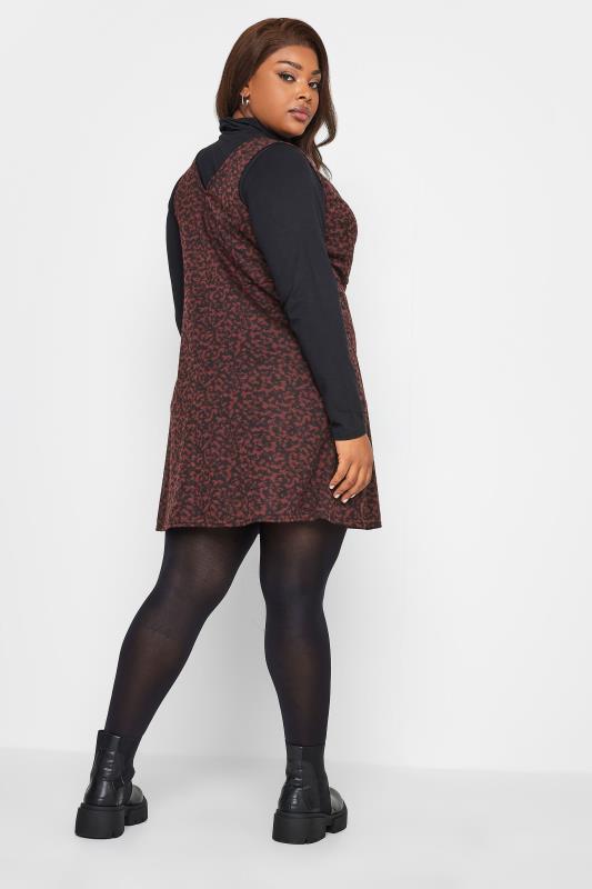LIMITED COLLECTION Plus Size Burgundy Red Animal Markings Print Pinafore Dress | Yours Clothing 3