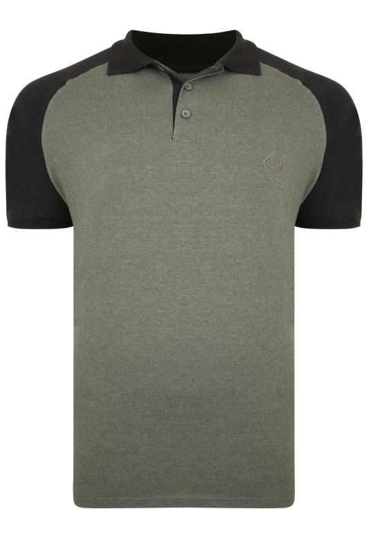 KAM Big & Tall Khaki Green Marl Raglan Polo Shirt 2