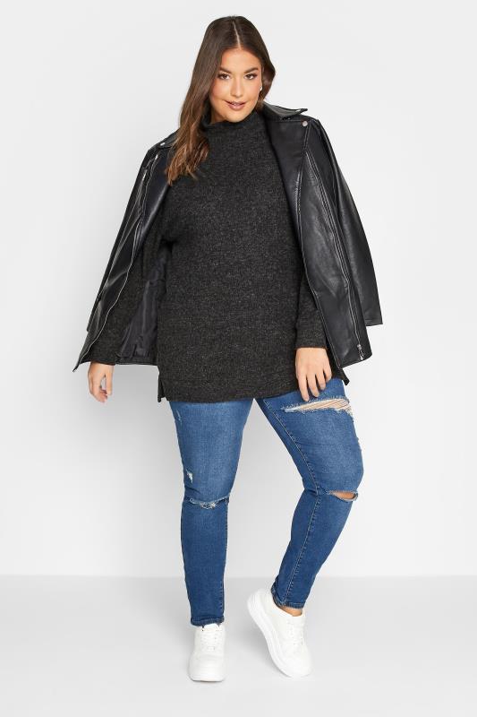 YOURS Plus Size Charcoal Grey Soft Touch Ribbed Jumper | Yours Clothing 2