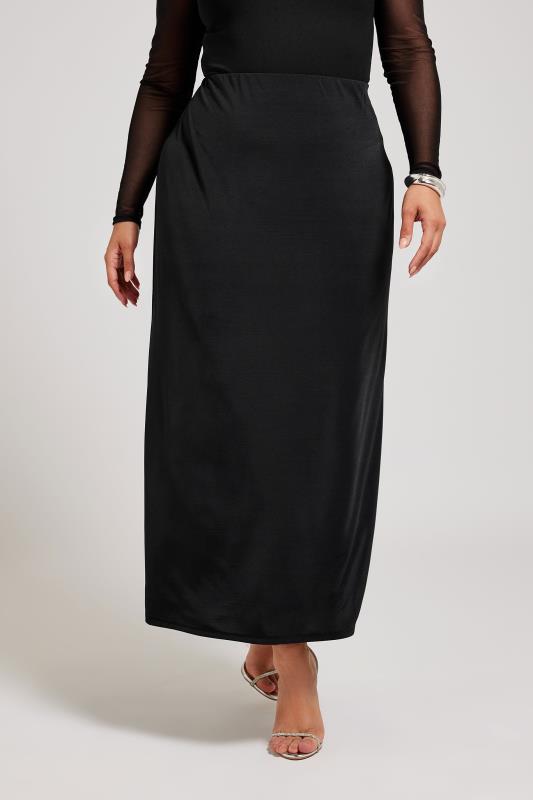 YOURS LONDON Plus Size Black Slinky Maxi Skirt | Yours Clothing 1