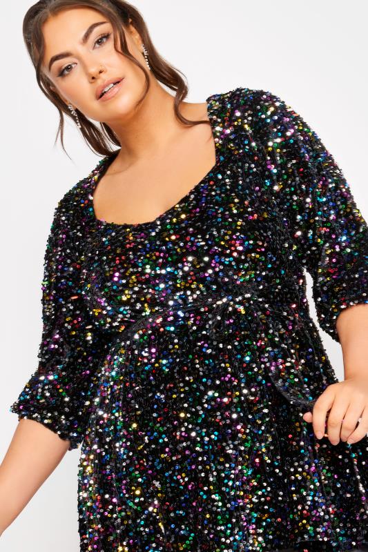 YOURS LONDON Plus Size Black Velvet Sequin Sweetheart Top | Yours Clothing 4