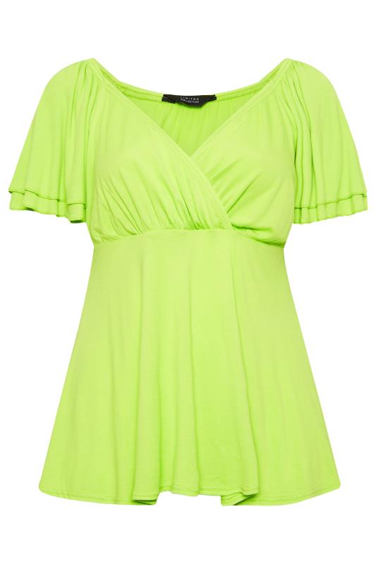 LIMITED COLLECTION Plus Size Lime Green Layered Sleeve Wrap Top | Yours Clothing 7