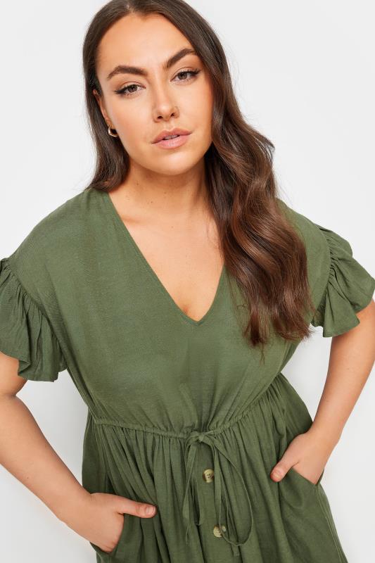 YOURS Plus Size Khaki Green Maxi Dress | Yours Clothing 5