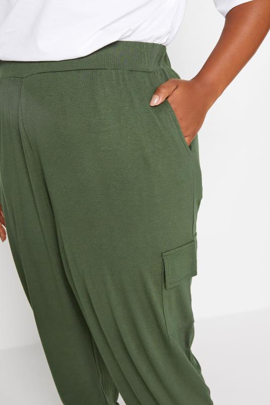 YOURS Plus Size Khaki Green Cargo Pocket Harem Joggers | Yours Clothing 4