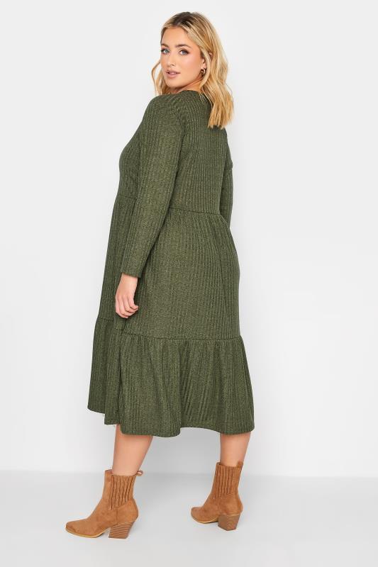 YOURS Plus Size Green Ribbed Midi Dress | Yours Clothing 3