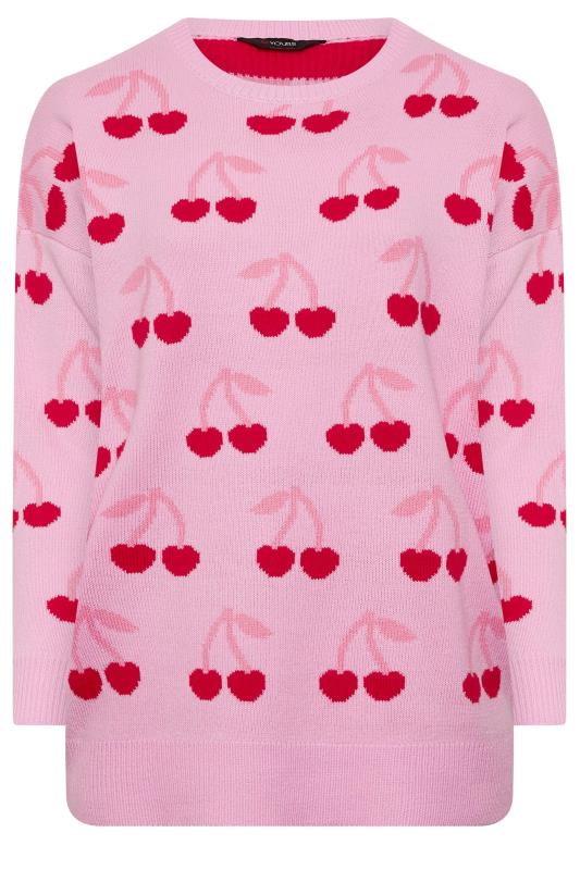 YOURS Plus Size Pink Cherry Jacquard Knit Jumper | Yours Clothing 6