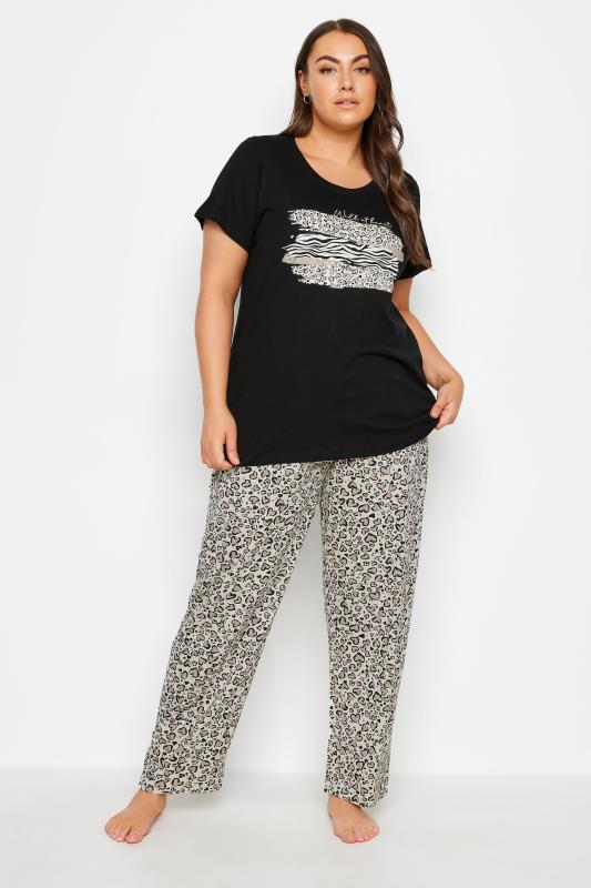 YOURS Plus Size Black 'Wild At Heart' Animal Print Pyjama Set | Yours Clothing 2