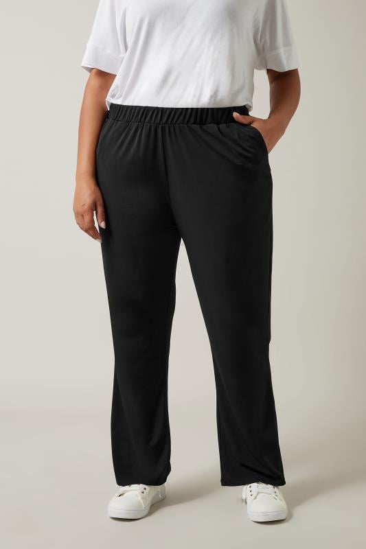 EVANS Plus Size Black Wide Leg Jersey Trousers | Evans 1