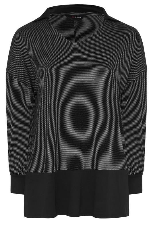 YOURS Plus Size Curve Black Stripe Polo Scoop Neck Top | Yours Clothing  6